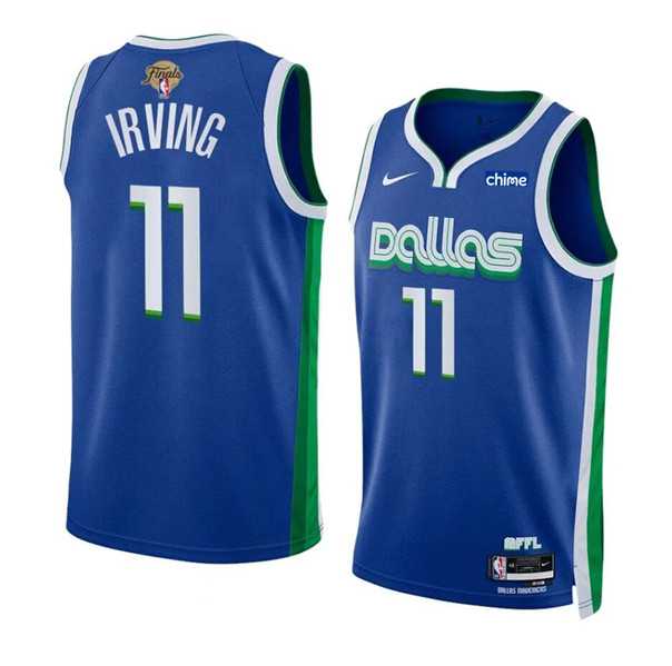 Mens Dallas Mavericks #11 Kyrie Irving Blue 2024 Finals City Edition Stitched Basketball Jersey Dzhi